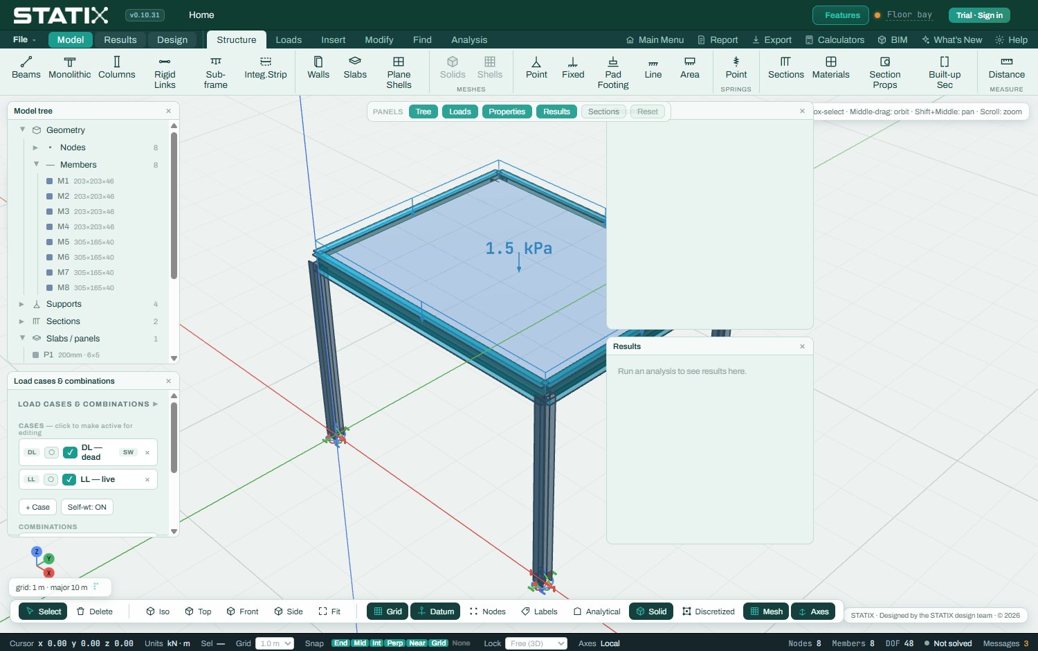 STATIX model combining a steel frame with a concrete floor slab