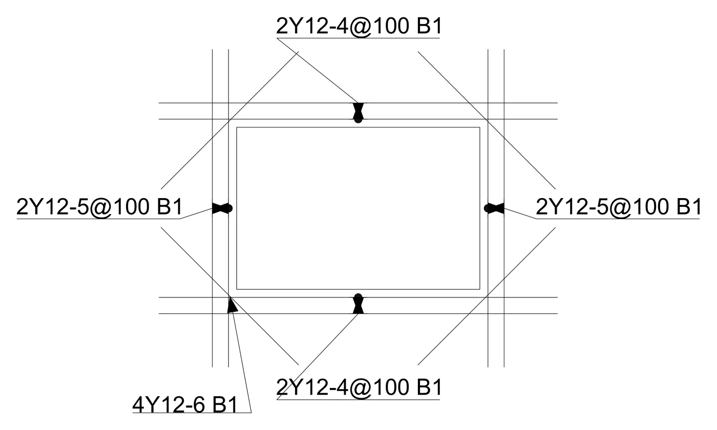 STATIX 2D slab opening detail with trimmers and four diagonals under one label