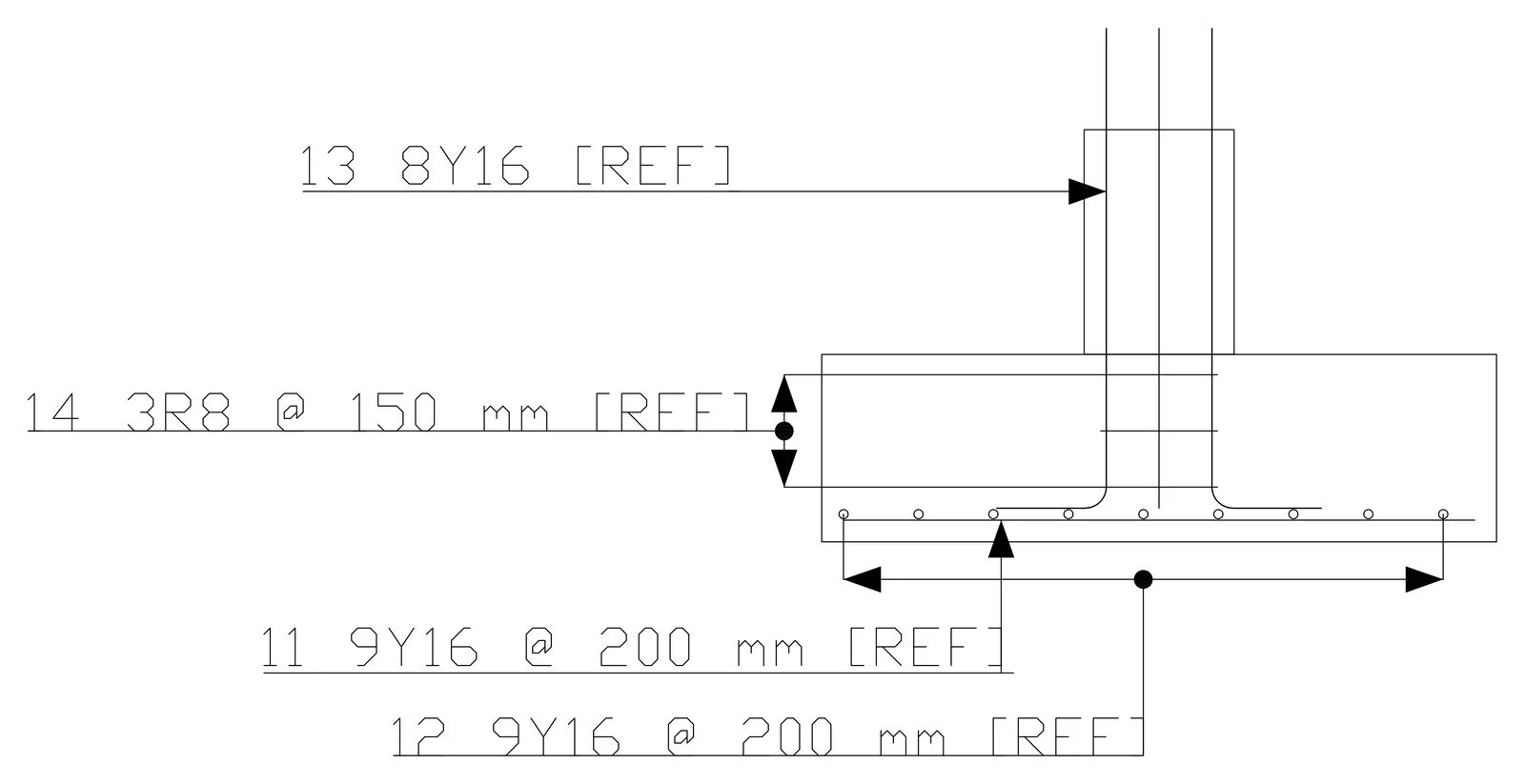 STATIX 2D pad footing with column starter bars, drawn in AutoCAD from a STATIX 3D model