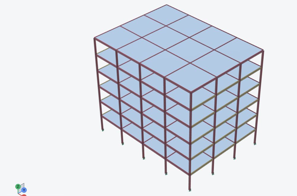 Six-storey steel frame with shell floor slabs