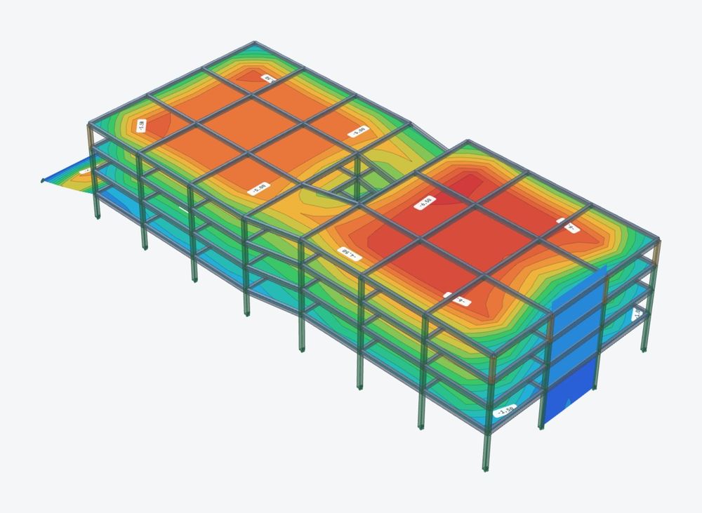 Split-level parking garage, slab bending contours