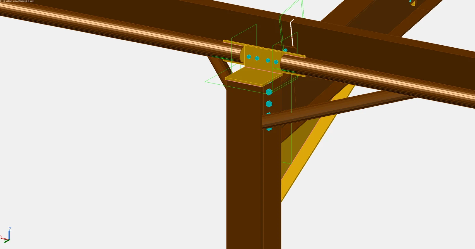 Eaves strut on the column cap in Advance Steel