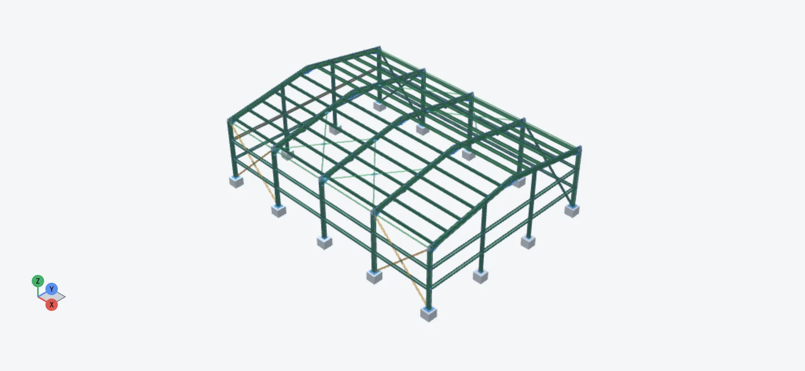 STATIX 3D model of a steel portal frame coloured by design utilisation