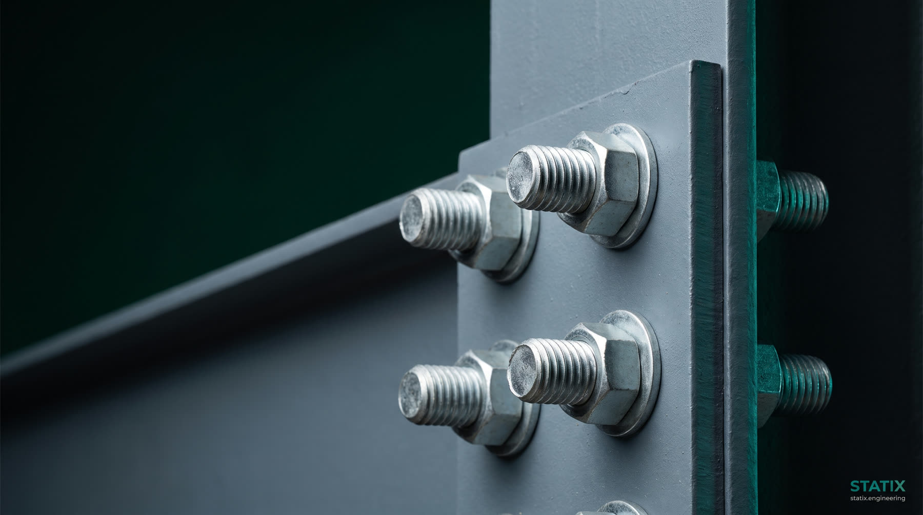Close-up of a bolted steel end-plate connection
