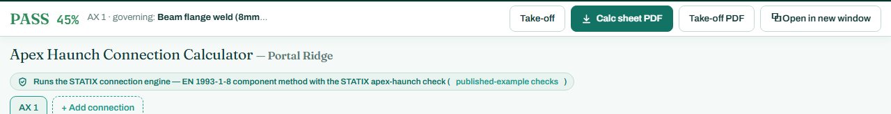 Apex haunch calculator header with the PASS badge