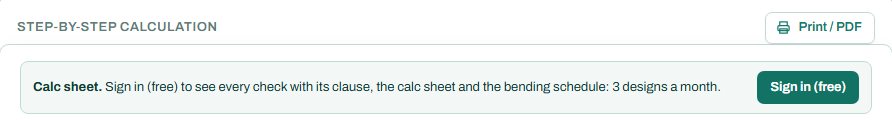 Step-by-step calculation panel with the sign-in note