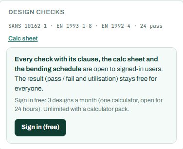 Design checks card with the code rows