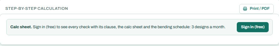 Step-by-step calculation panel with the sign-in note