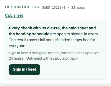 Design checks summary for the corbel