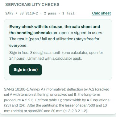 Serviceability checks summary with the method note
