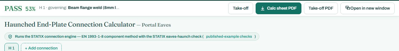 Eaves haunch calculator header with the PASS badge