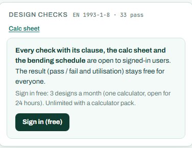 Design checks summary for the end plate