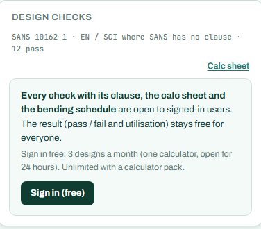Design checks card with the code rows