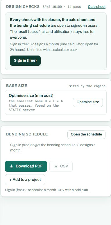 Design checks summary, optimise size and bending schedule card