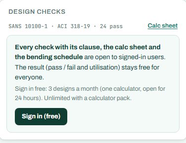 Design checks summary for the PT slab strip