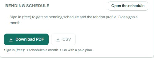 Bending schedule and tendon profile card