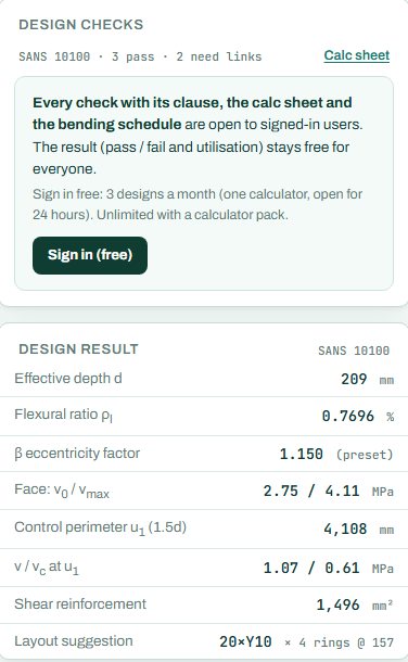 Design checks summary and the design result card