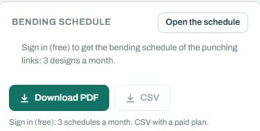 Bending schedule card for the punching links