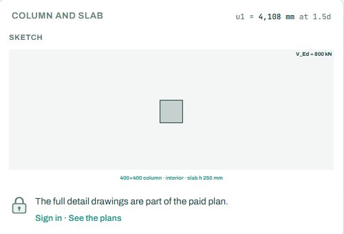 Column and slab sketch with the paid detail drawing note