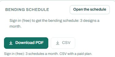 Bending schedule card for the raft