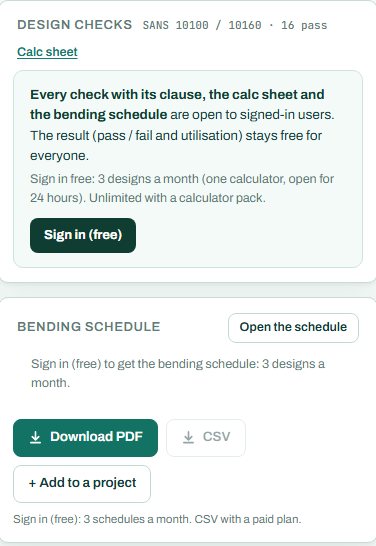 Design checks and bending schedule card