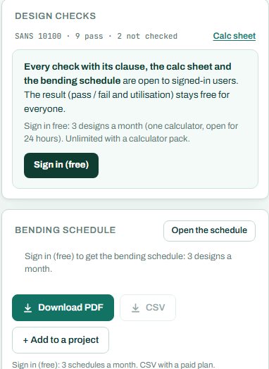 Design checks summary and bending schedule card