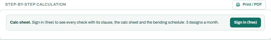 Step-by-step calculation panel with the sign-in note