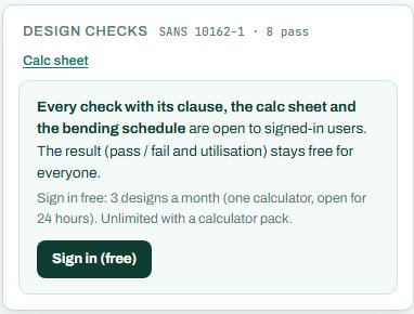 Design checks card with the sign-in note