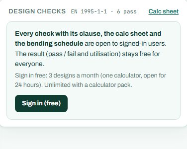 Design checks summary for the timber beam