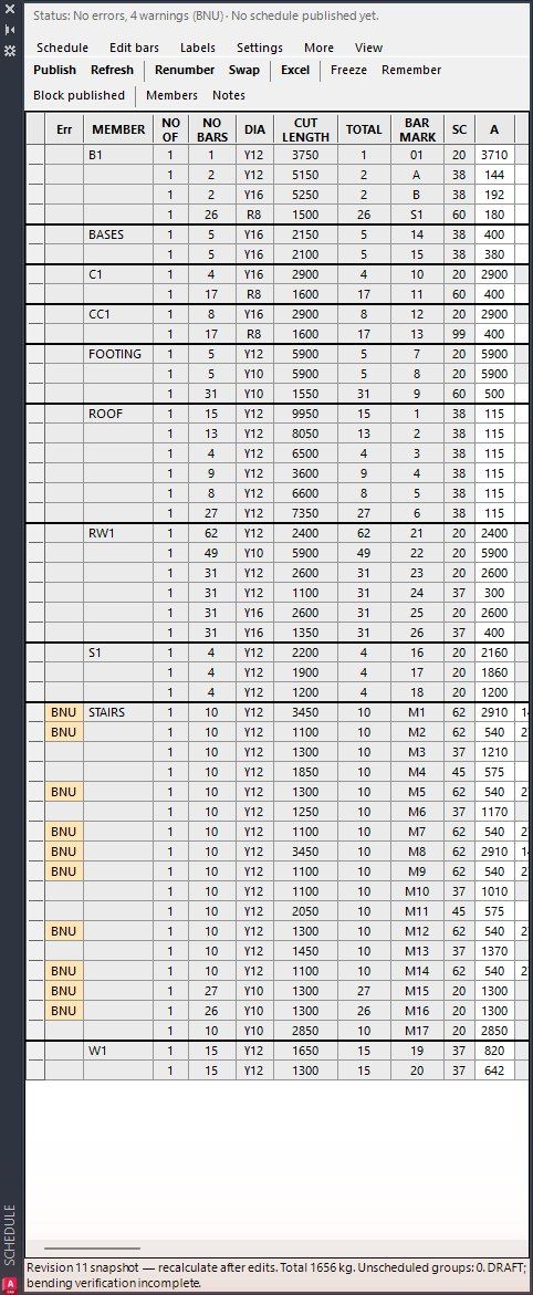Scheduler palette with all members and rows
