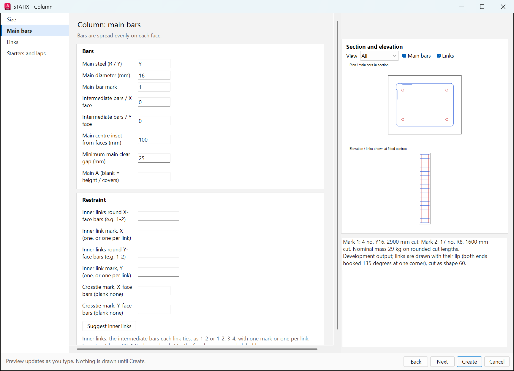 Column wizard main bars page