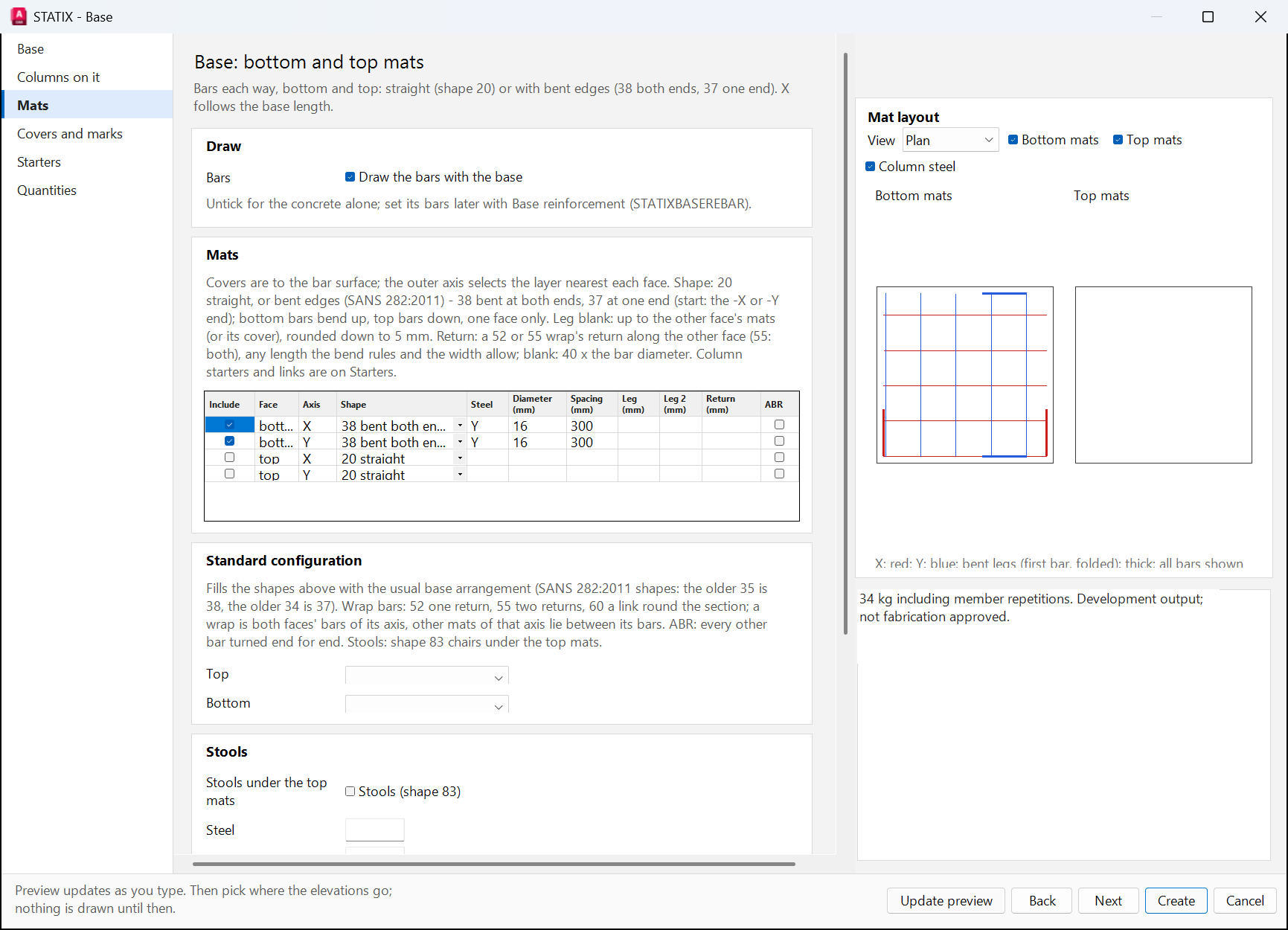 Base wizard mats page with plan preview