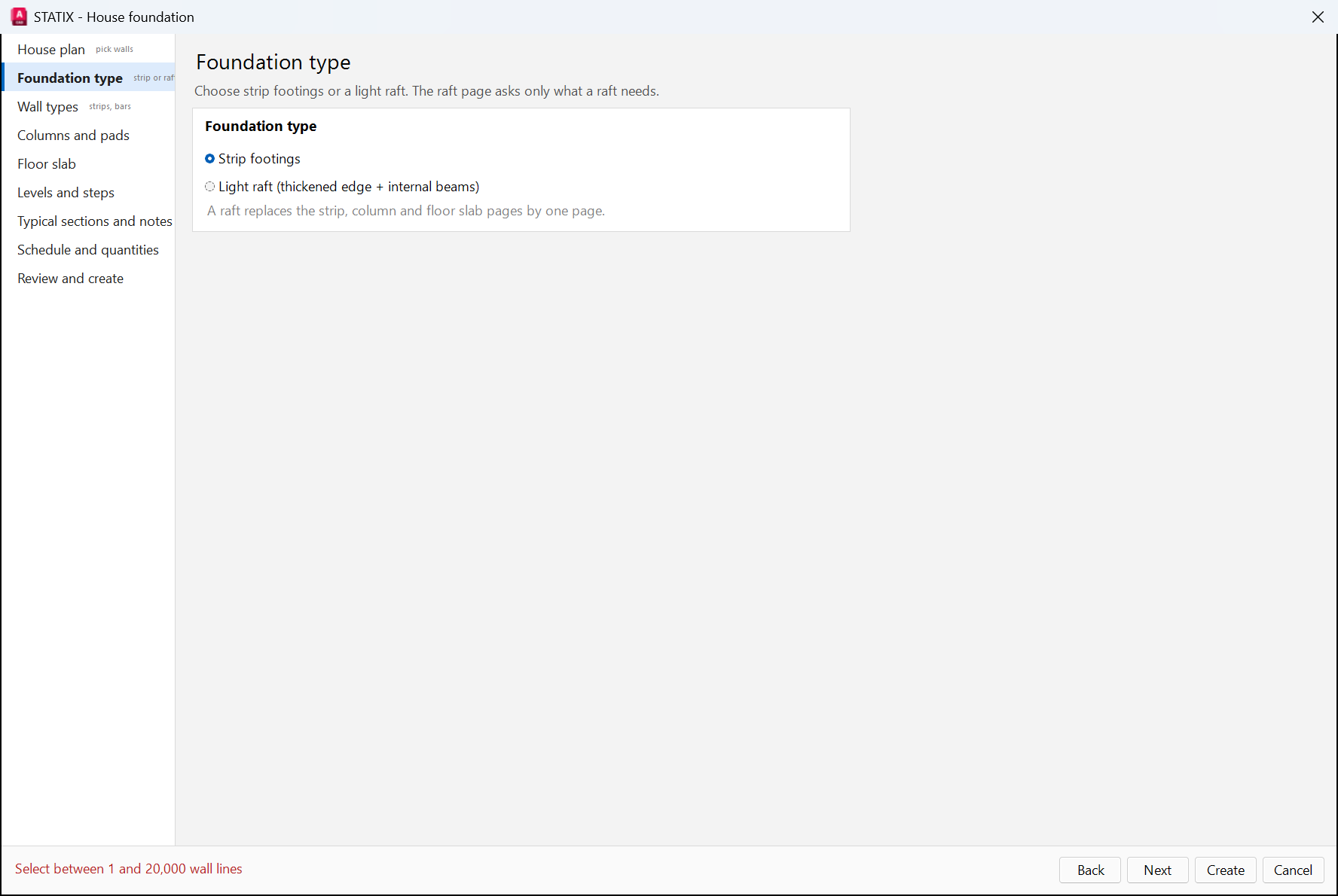 House foundation wizard, foundation type page